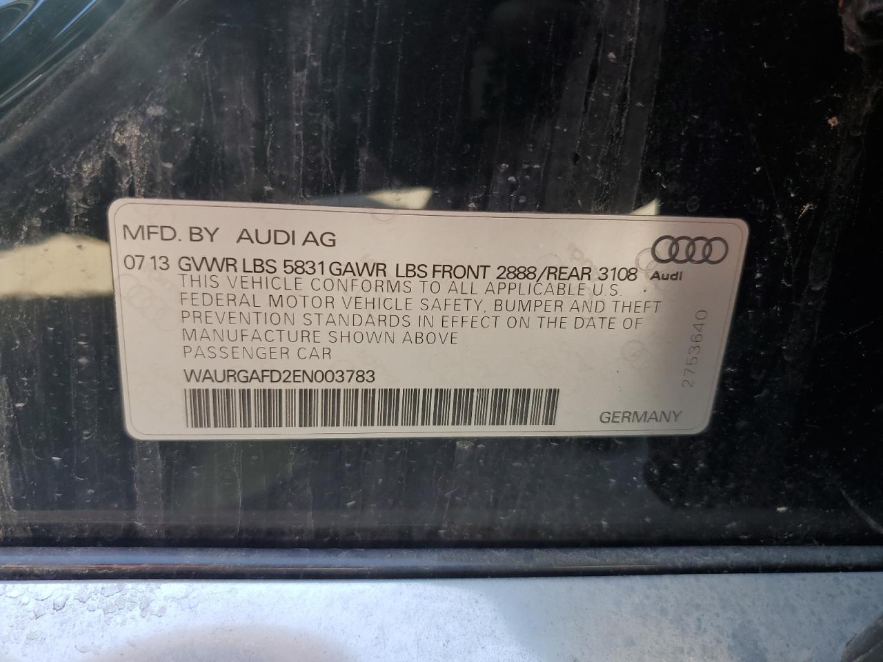 WAURGAFD2EN003783 2014 Audi A8 L Quattro