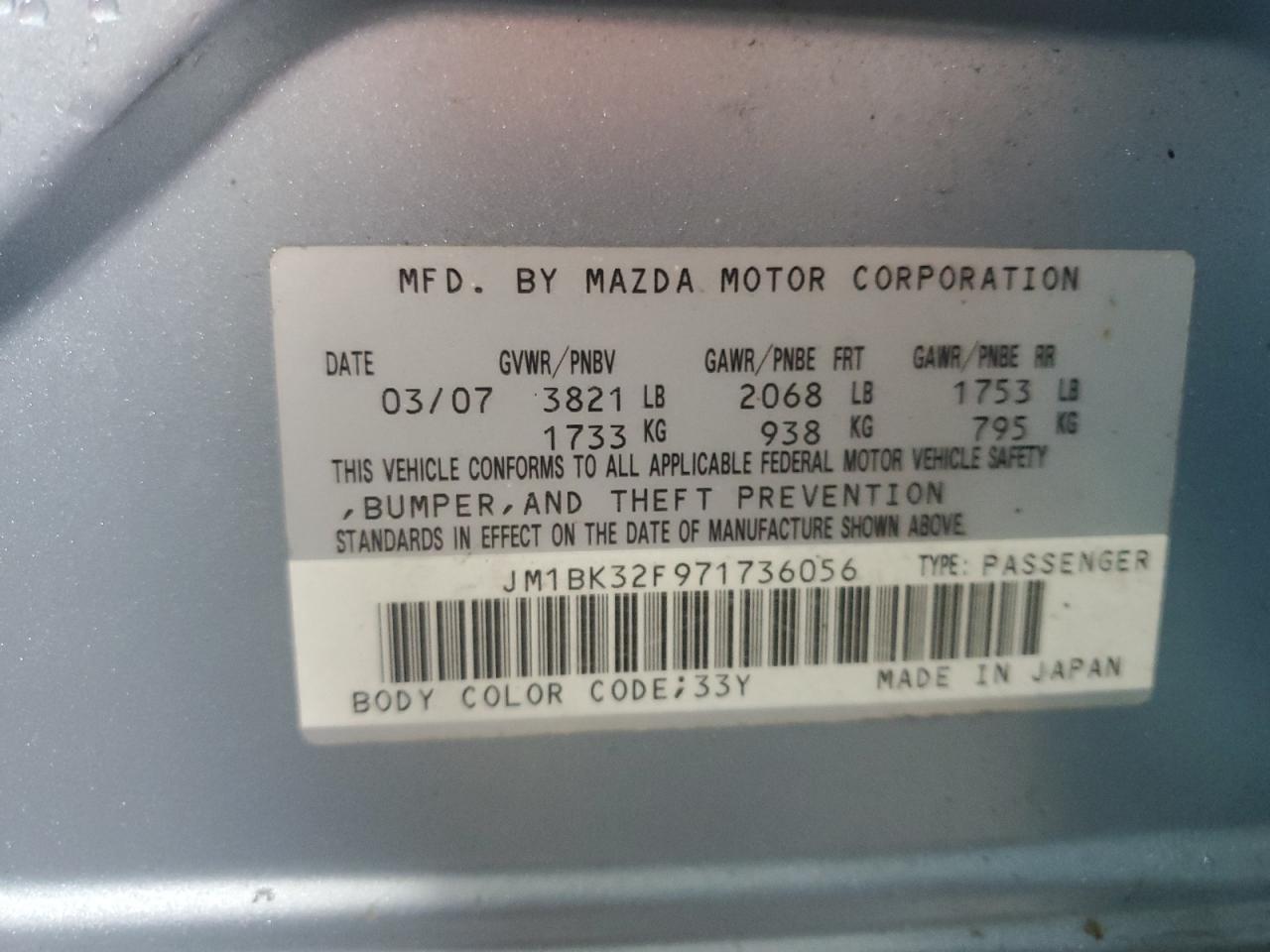 JM1BK32F971736056 2007 Mazda 3 I