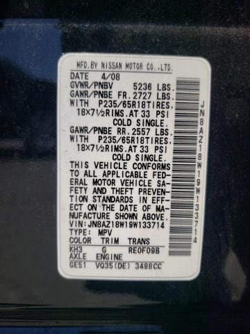 2009 Nissan Murano S VIN: JN8AZ18W19W133714 Lot: 61259024