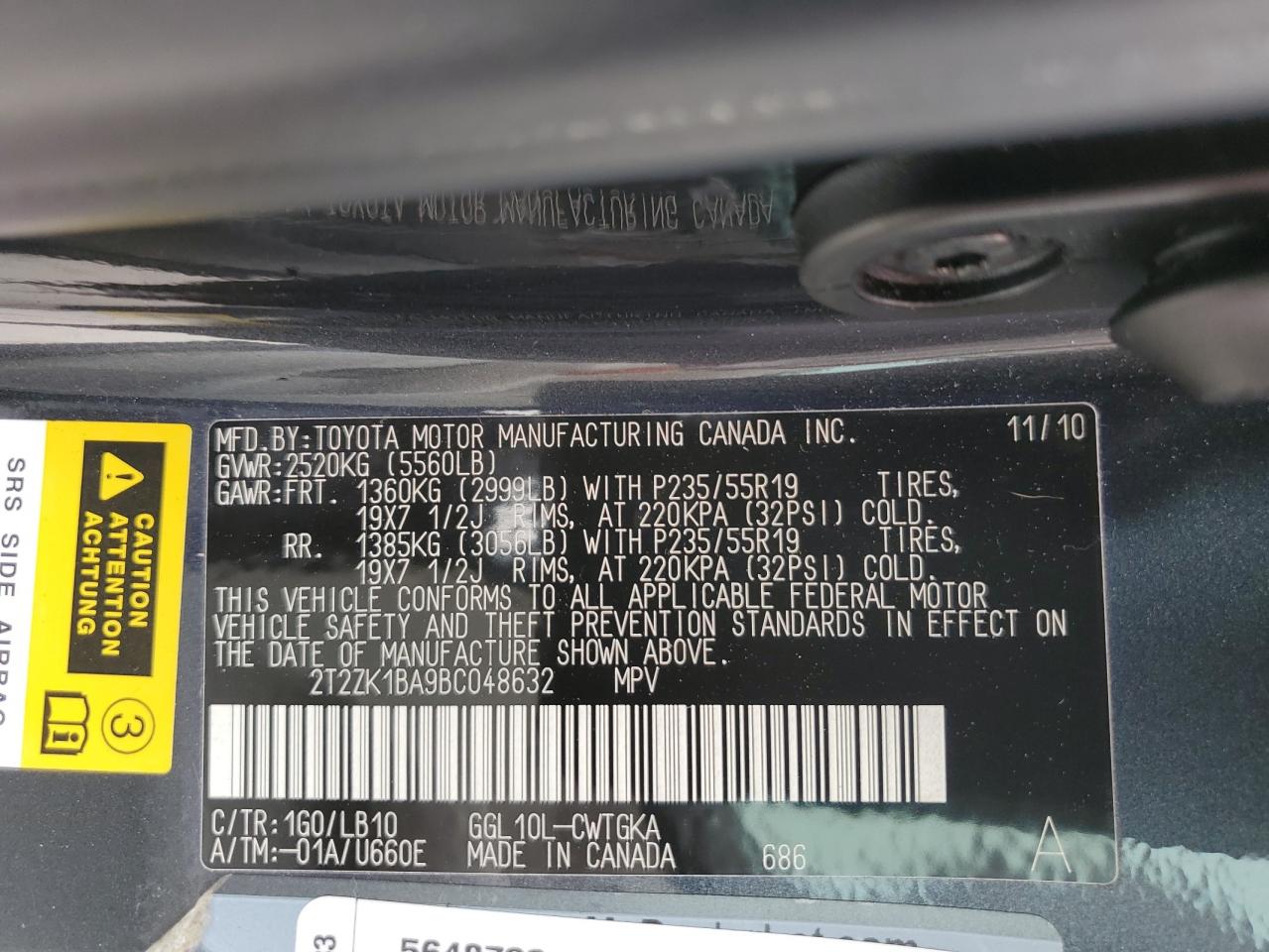 2T2ZK1BA9BC048632 2011 Lexus Rx 350