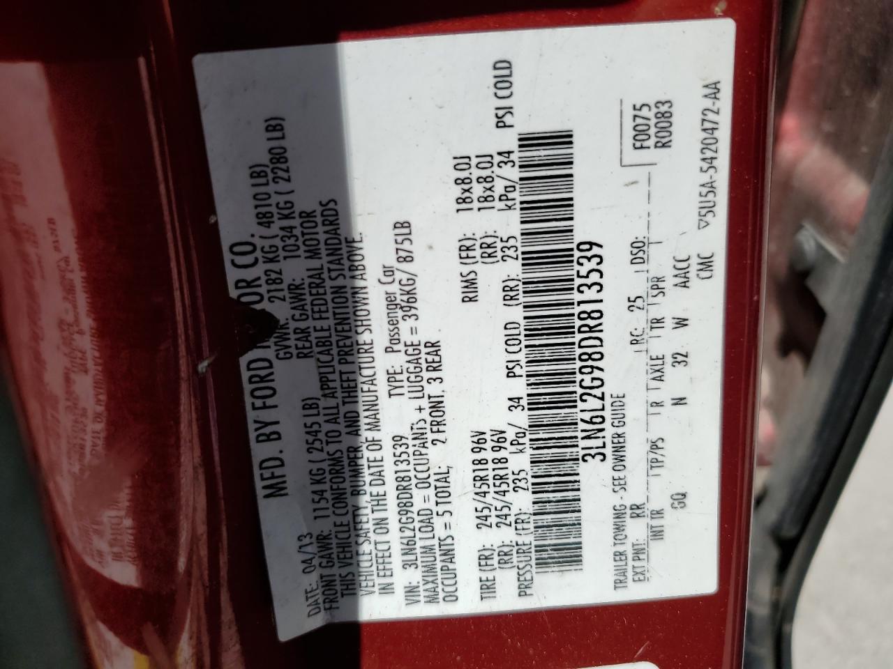 3LN6L2G98DR813539 2013 Lincoln Mkz