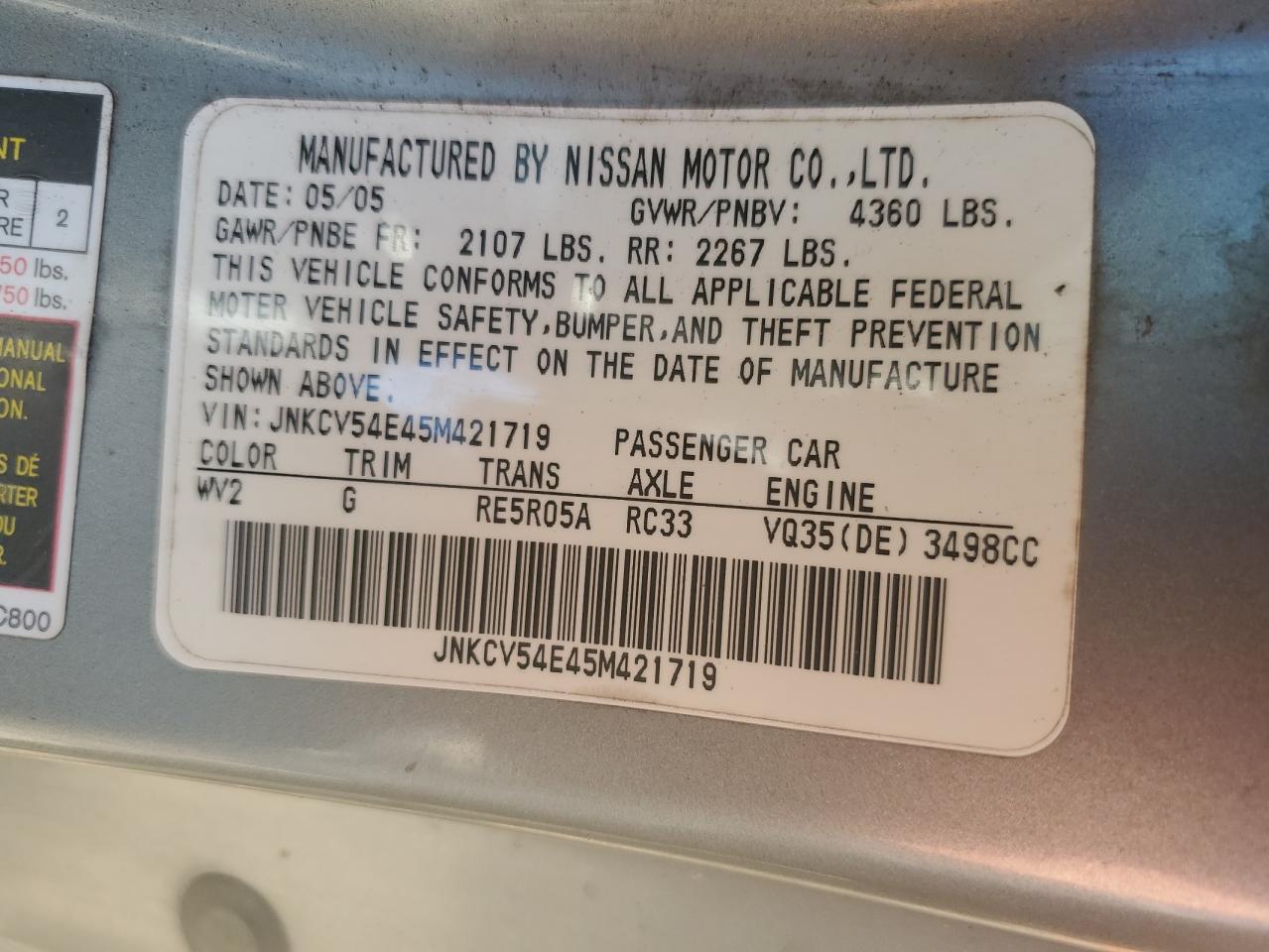 JNKCV54E45M421719 2005 Infiniti G35