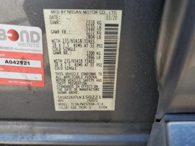 2020 Nissan Murano S VIN: 5N1AZ2AJ7LN150221 Lot: 60815944