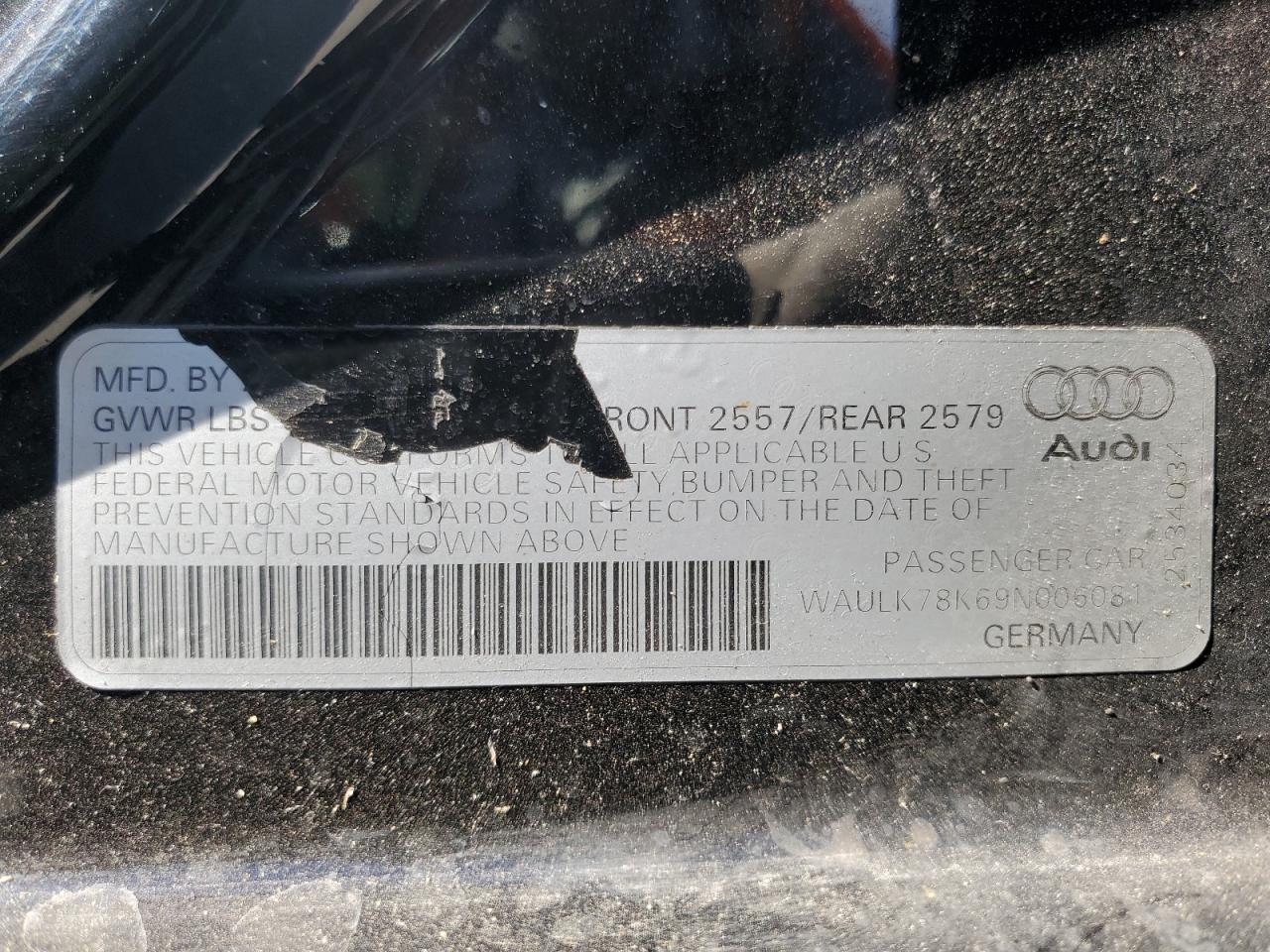 WAULK78K69N006081 2009 Audi A4 3.2 Quattro