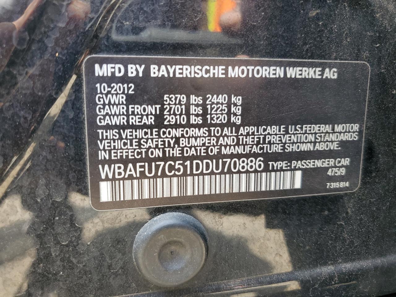 WBAFU7C51DDU70886 2013 BMW 535 Xi