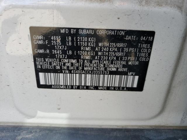 2018 Subaru Outback 2.5I Premium VIN: 4S4BSACCXJ3355753 Lot: 58781604