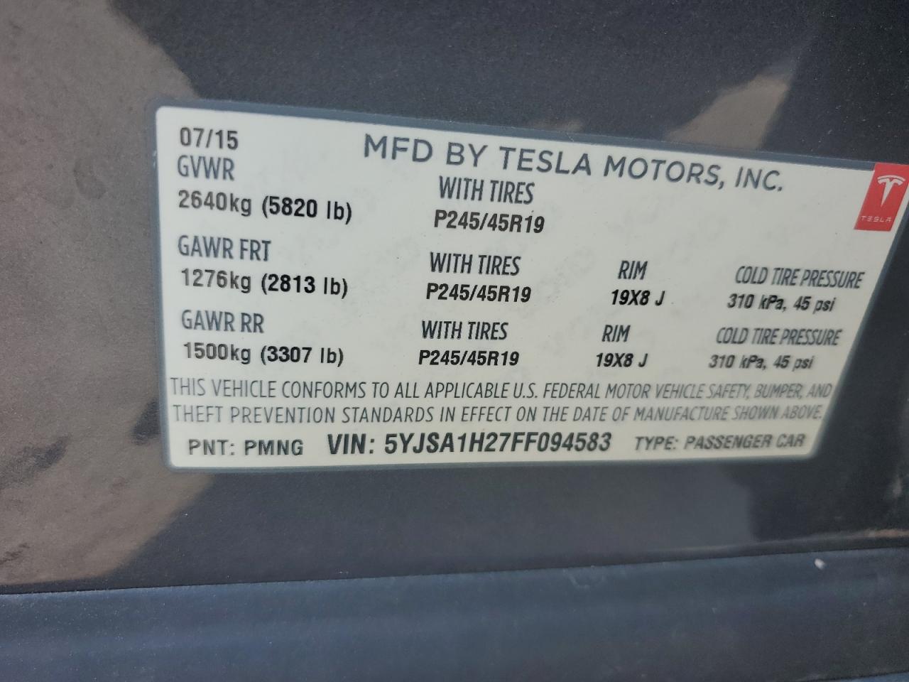 5YJSA1H27FF094583 2015 Tesla Model S 85D