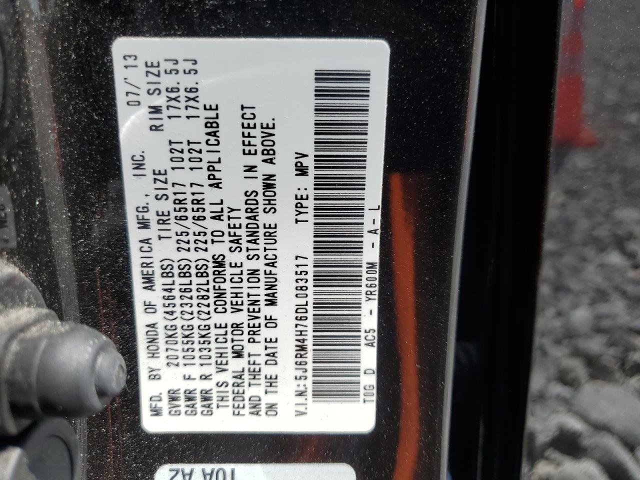 5J6RM4H76DL083517 2013 Honda Cr-V Exl