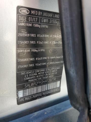 2017 Land Rover Range Rover Sport Hse VIN: SALWR2FK0HA139774 Lot: 58573184
