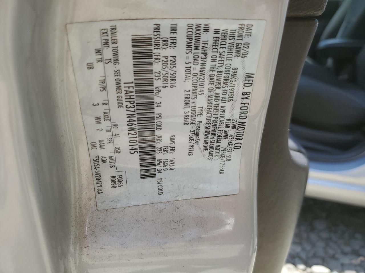 1FAHP37N46W210145 2006 Ford Focus Zx5