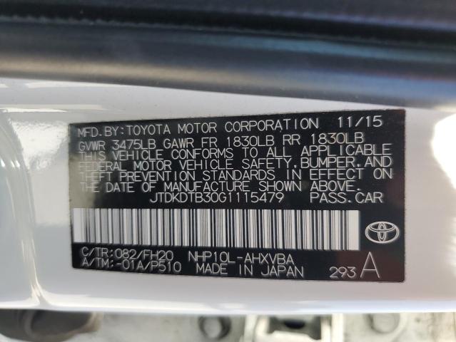 2016 Toyota Prius C VIN: JTDKDTB30G1115479 Lot: 60524864