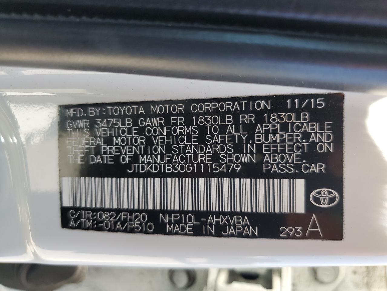 JTDKDTB30G1115479 2016 Toyota Prius C