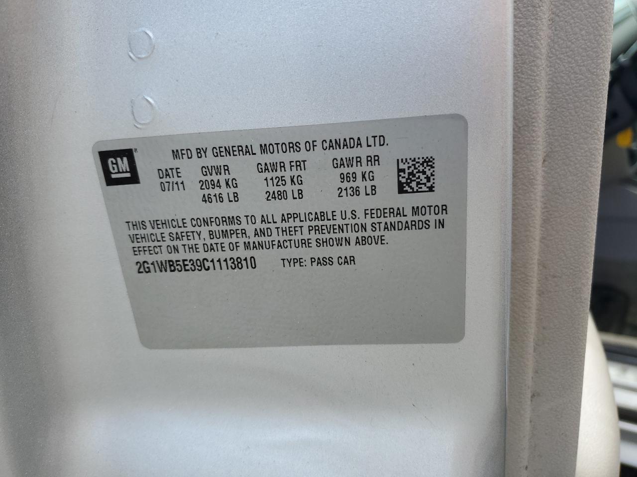 2G1WB5E39C1113810 2012 Chevrolet Impala Lt