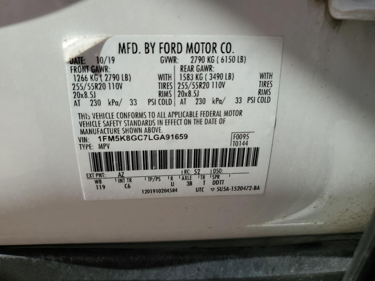 1FM5K8GC7LGA91659 2020 Ford Explorer St