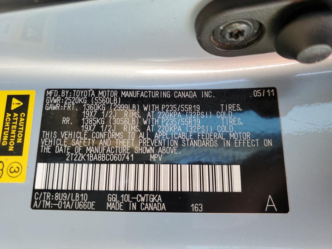 2T2ZK1BA8BC060741 2011 Lexus Rx 350