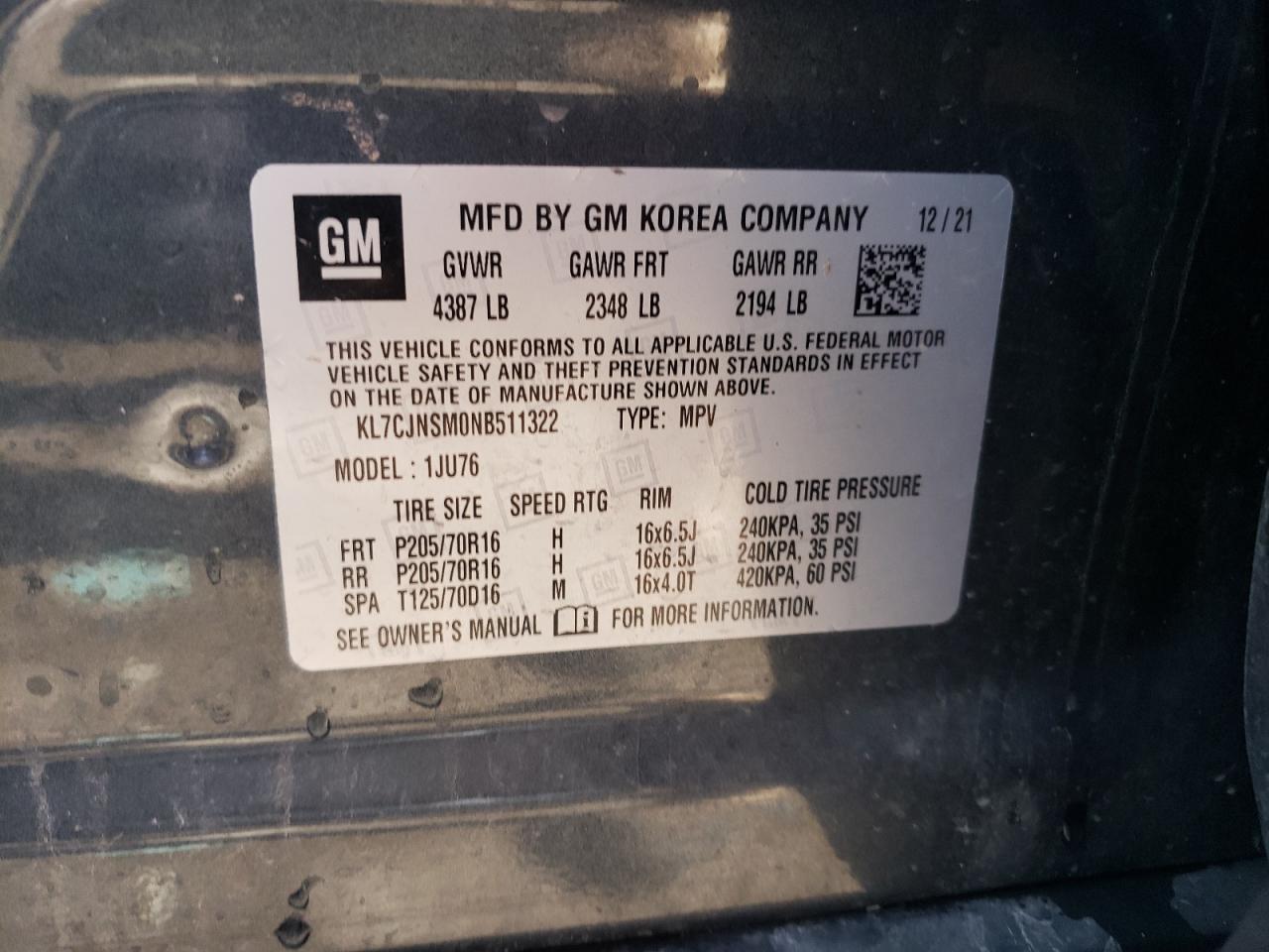 KL7CJNSM0NB511322 2022 Chevrolet Trax Ls