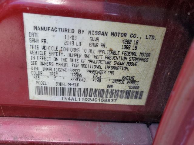 2004 Nissan Altima Base VIN: 1N4AL11D24C158837 Lot: 58691444