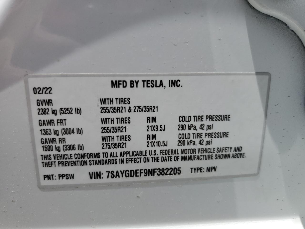 Lot #2996901859 2022 TESLA MODEL Y