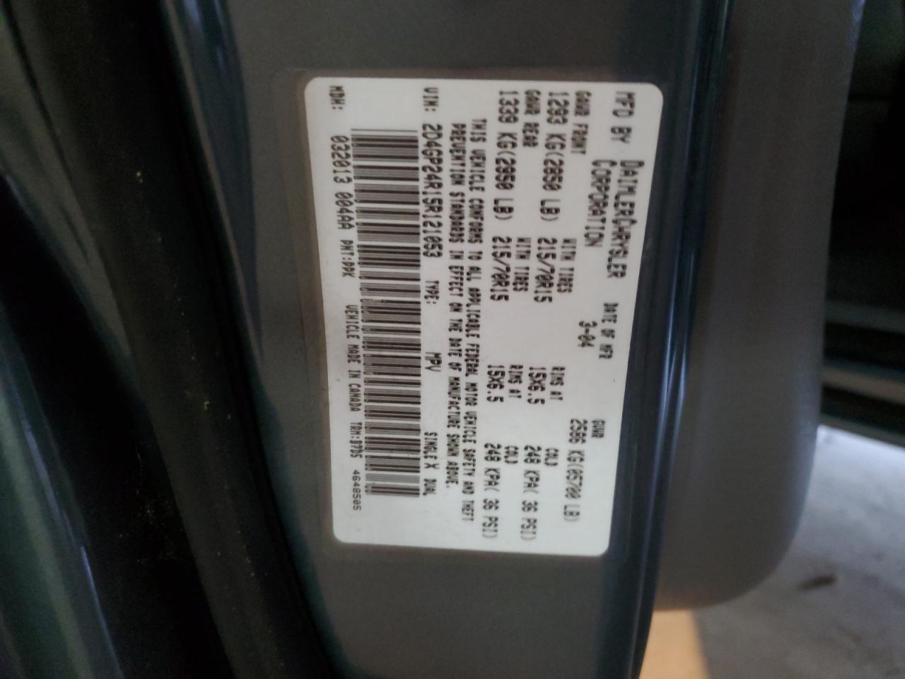 2D4GP24R15R121053 2005 Dodge Grand Caravan Se