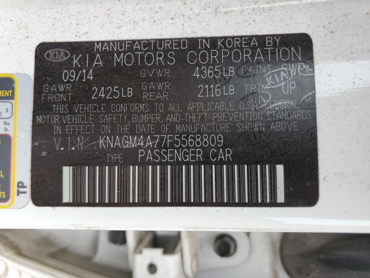 KNAGM4A77F5568809 2015 Kia Optima Lx