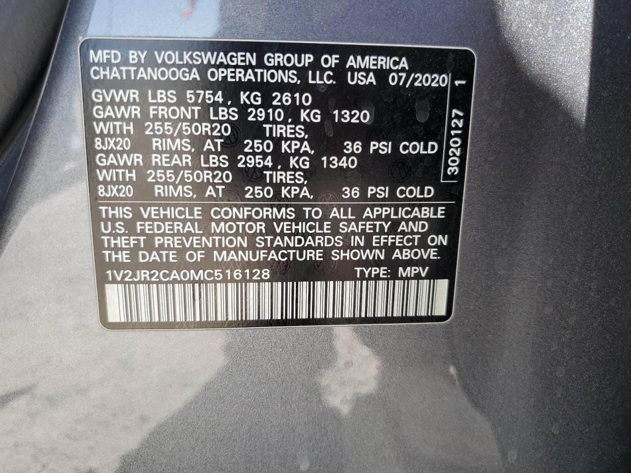 2021 Volkswagen Atlas Se vin: 1V2JR2CA0MC516128