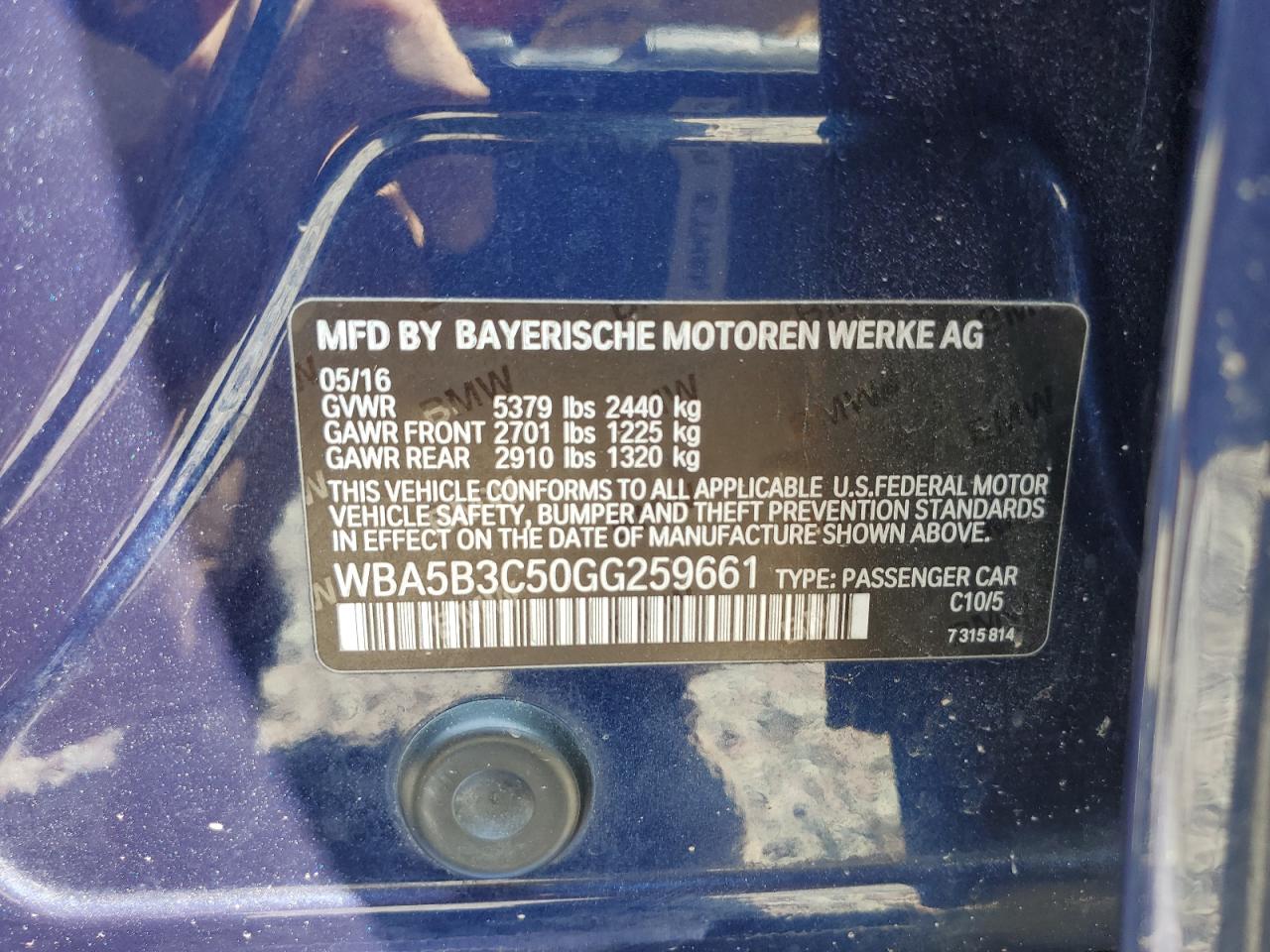 WBA5B3C50GG259661 2016 BMW 535 Xi