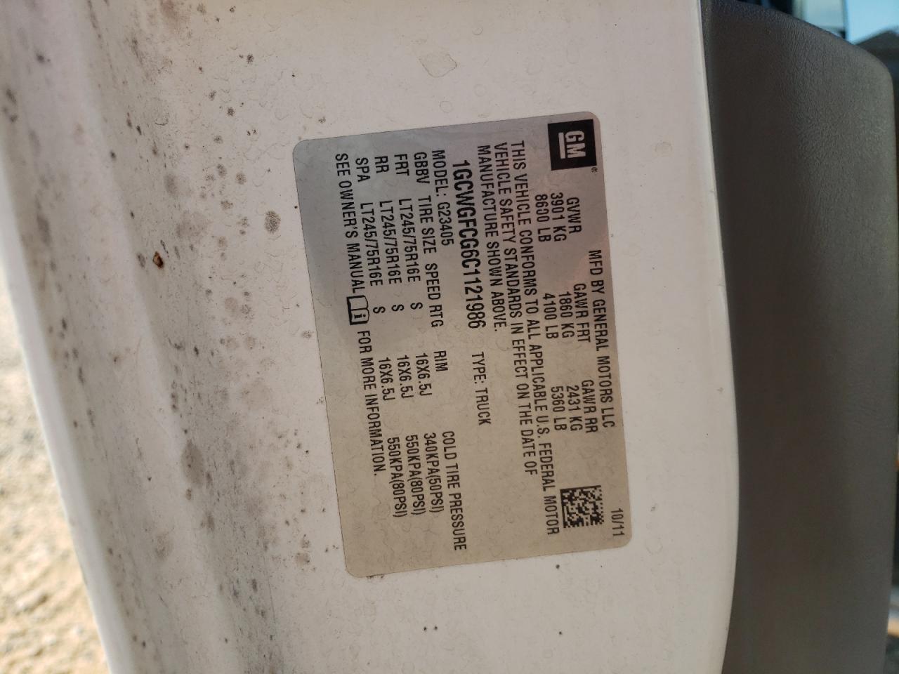 1GCWGFCG6C1121986 2012 Chevrolet Express G2500