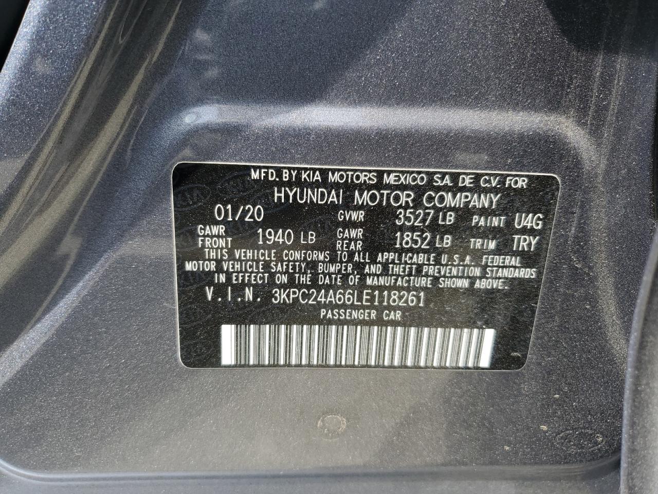 3KPC24A66LE118261 2020 Hyundai Accent Se