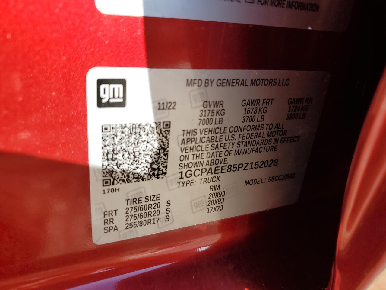 1GCPAEE85PZ152028 CHEVROLET ALL Models 2023