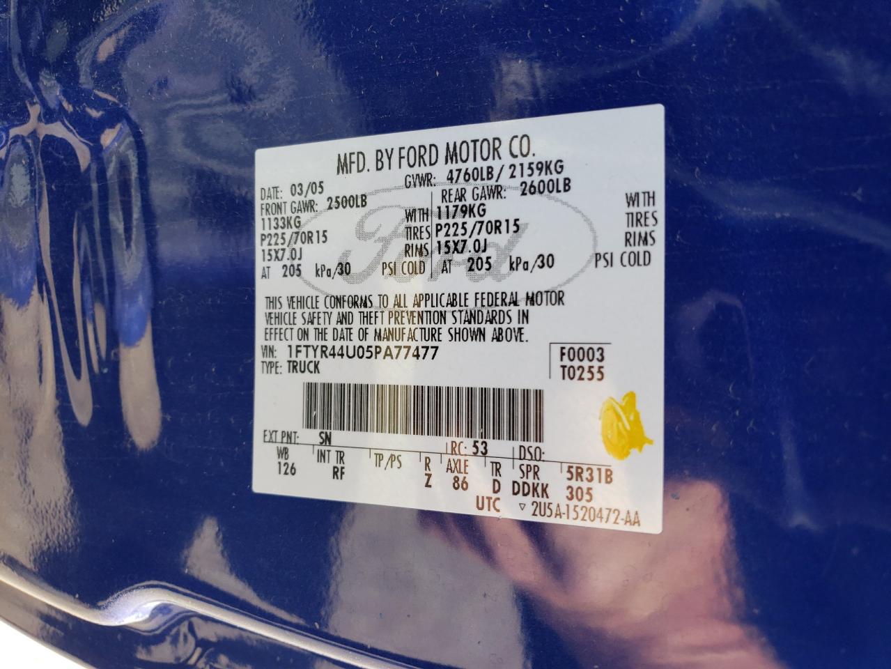 1FTYR44U05PA77477 2005 Ford Ranger Super Cab