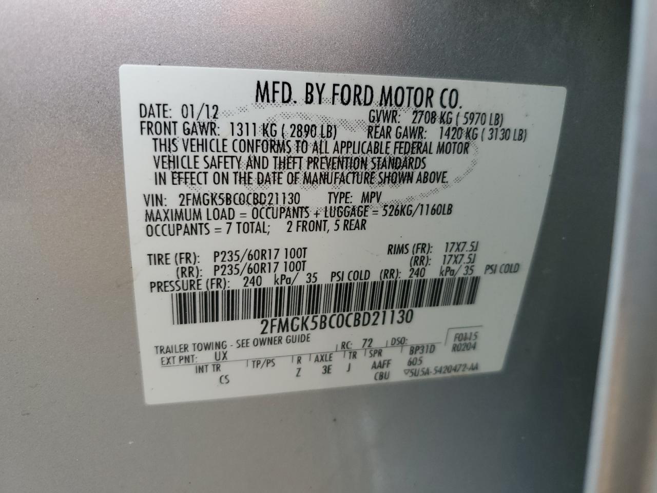 2012 Ford Flex Se vin: 2FMGK5BC0CBD21130