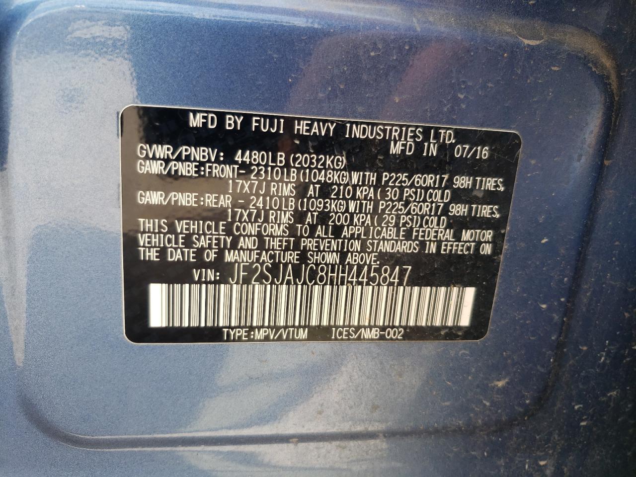 JF2SJAJC8HH445847 2017 Subaru Forester 2.5I Limited