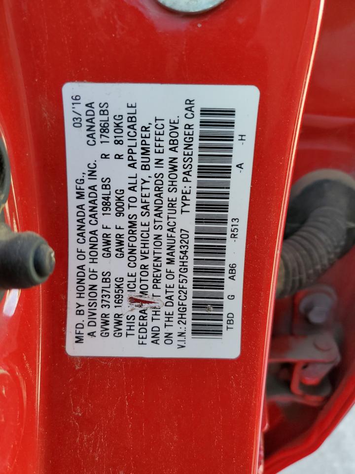 2HGFC2F57GH543207 2016 Honda Civic Lx 2HGFC2F57GH543207 2016 Honda Civic Lx