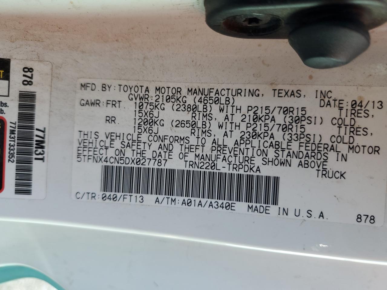 2013 Toyota Tacoma vin: 5TFNX4CN5DX027787