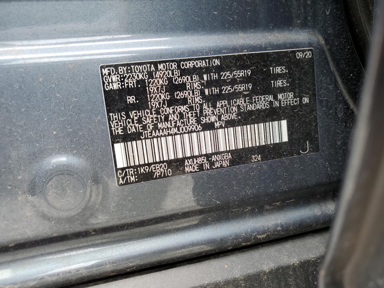 JTEAAAAH4MJ009906 TOYOTA VENZA 2021