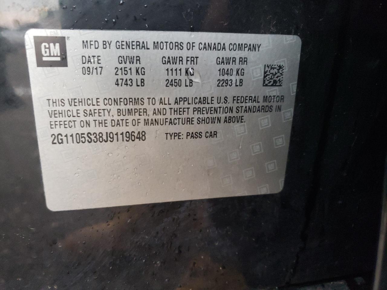 2G1105S38J9119648 CHEVROLET IMPALA 2018
