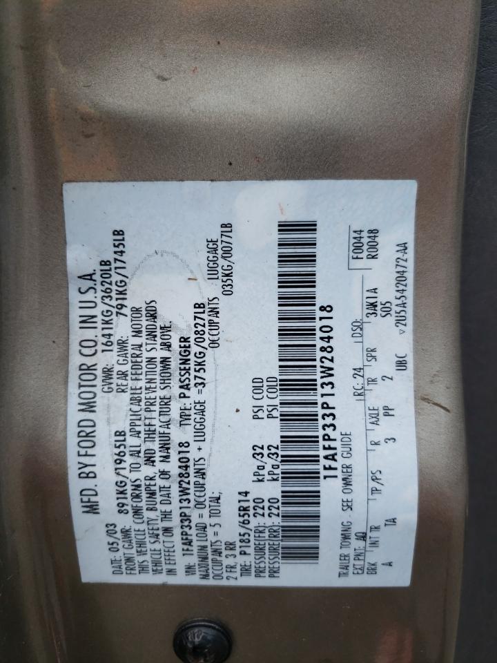 1FAFP33P13W284018 2003 Ford Focus Lx