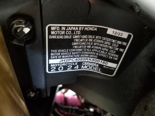 2024 HONDA CBR600 RA JH2PC4080RK800180