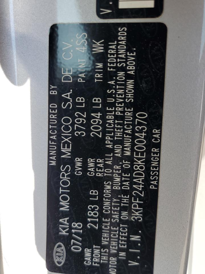 3KPF24AD8KE004370 2019 Kia Forte Fe