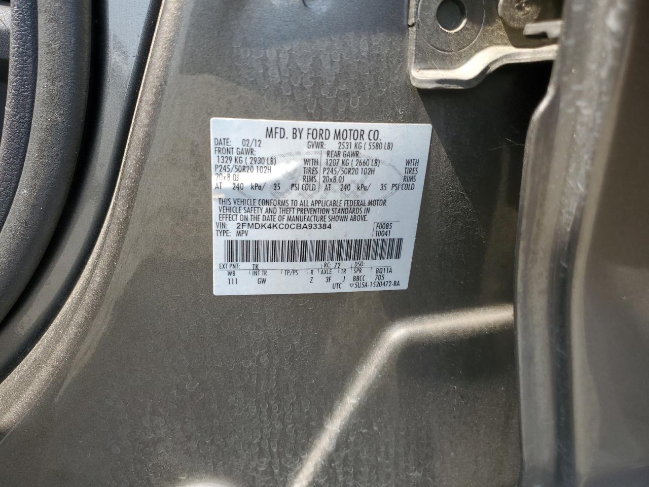 2FMDK4KC0CBA93384 2012 Ford Edge Limited