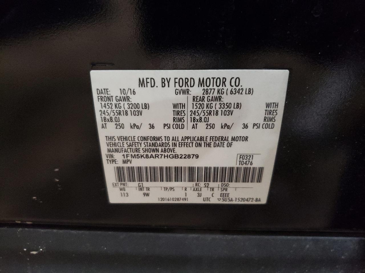 1FM5K8AR7HGB22879 FORD EXPLORER 2017