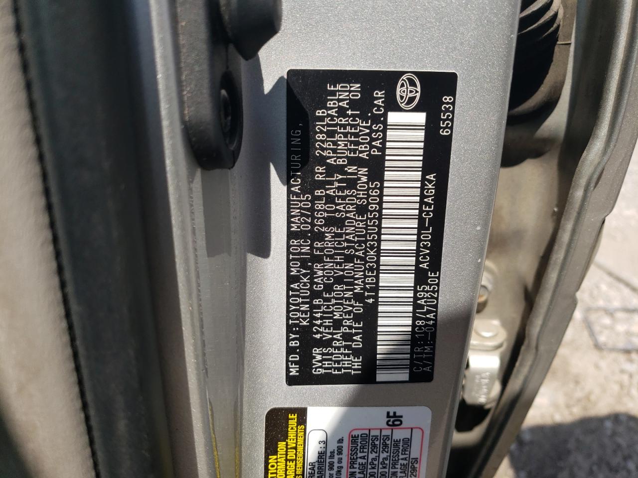 4T1BE30K35U559065 2005 Toyota Camry Le