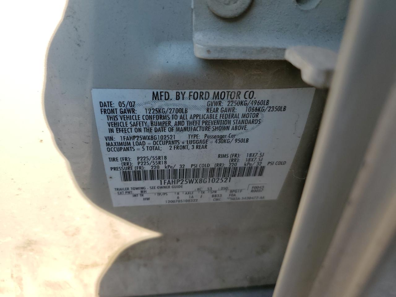 1FAHP25WX8G102521 2008 Ford Taurus Limited