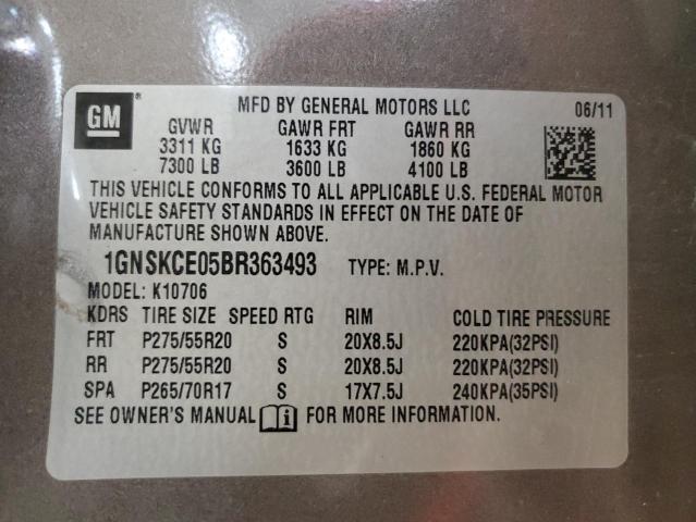 2011 Chevrolet Tahoe K1500 Ltz VIN: 1GNSKCE05BR363493 Lot: 60710534