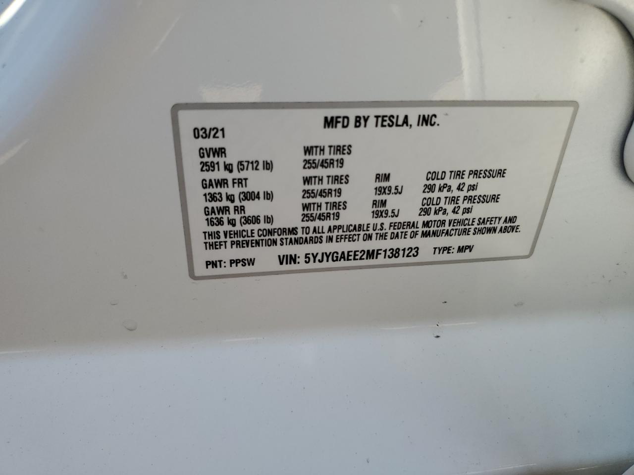 5YJYGAEE2MF138123 2021 Tesla Model Y