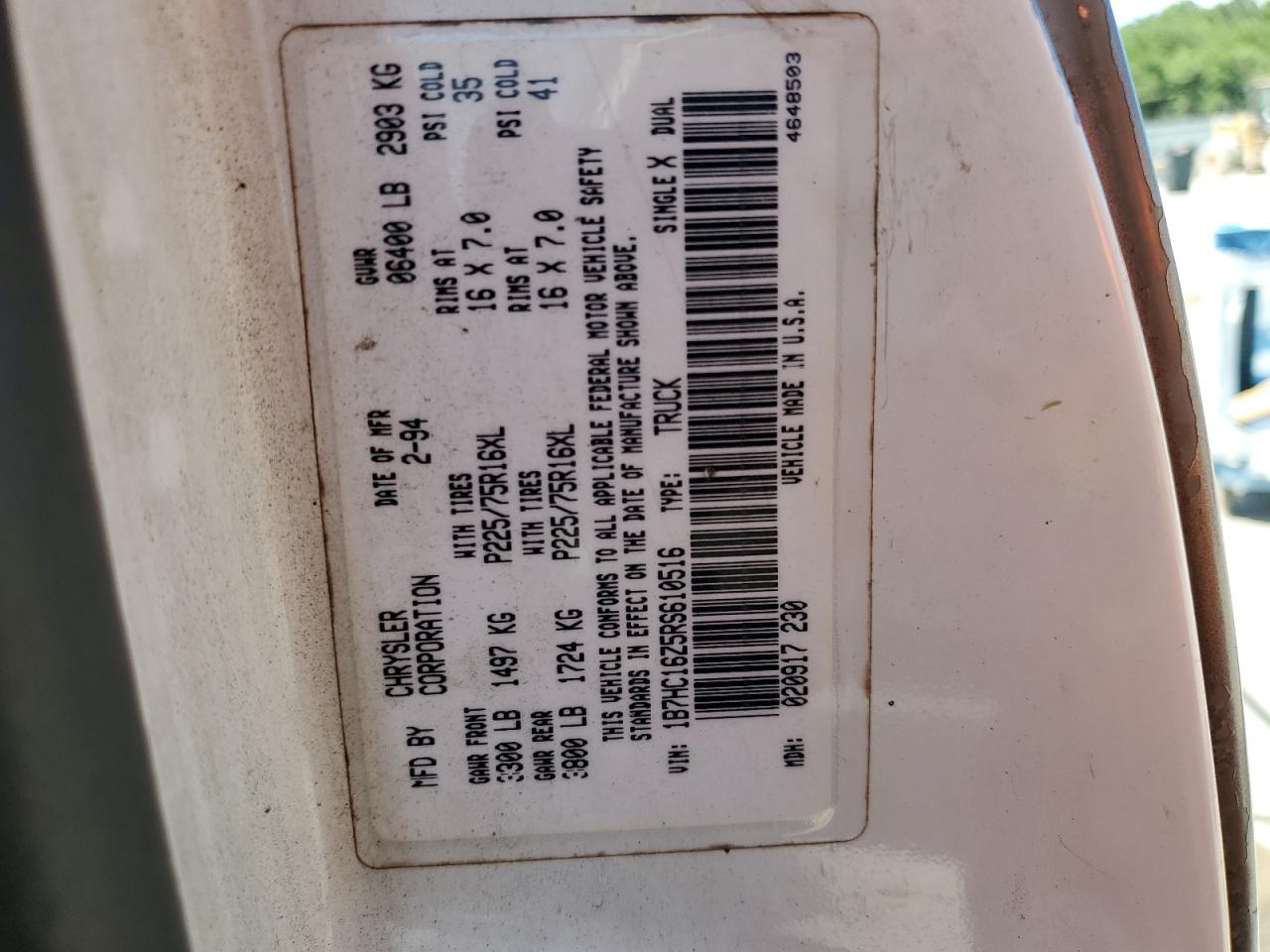 1B7HC16Z5RS610516 1994 Dodge Ram 1500