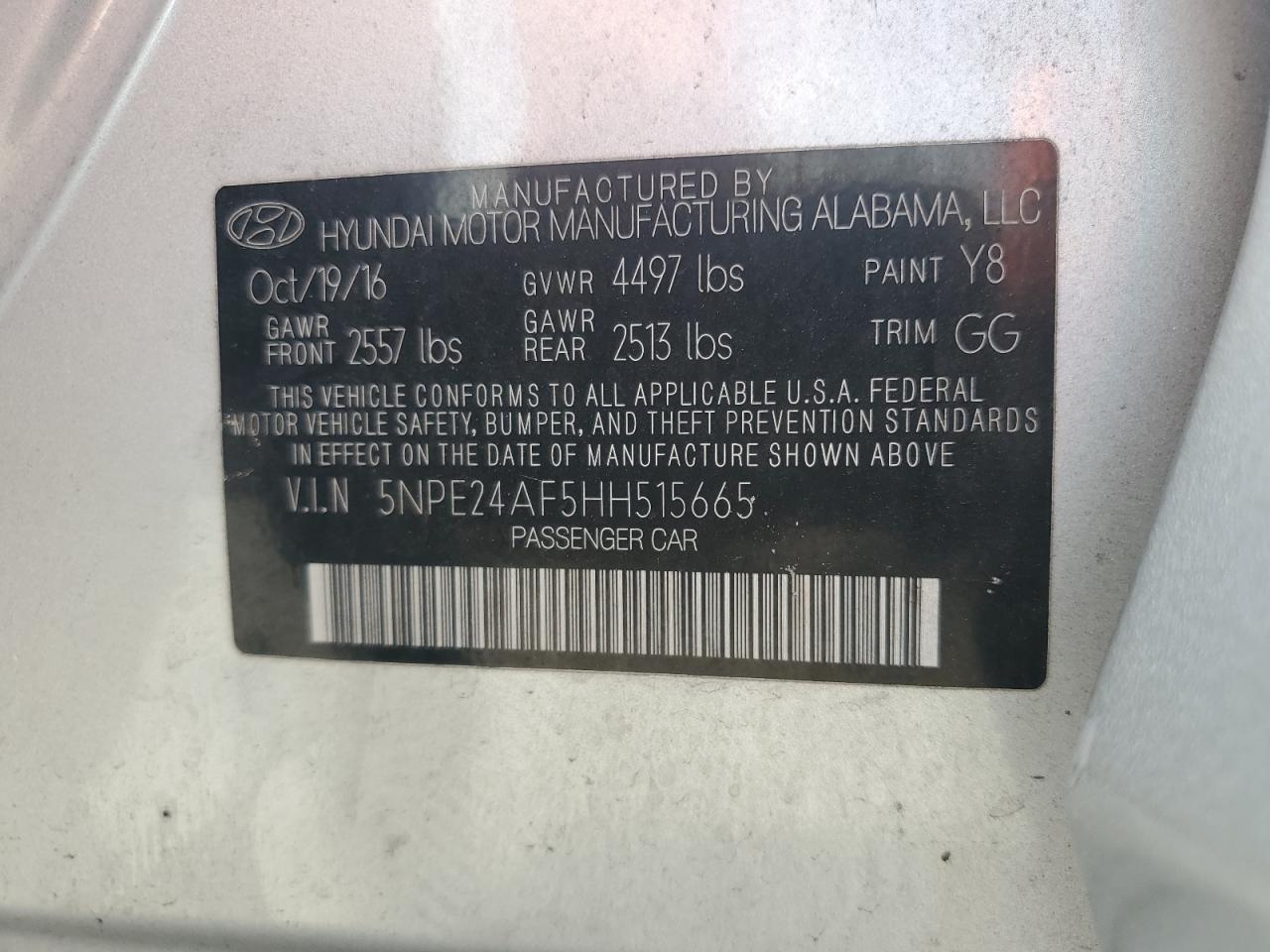 5NPE24AF5HH515665 2017 Hyundai Sonata Se