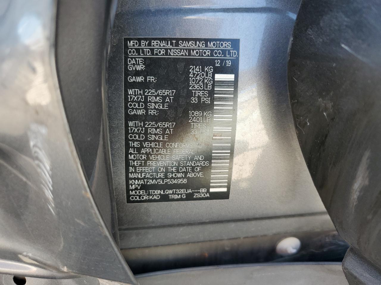 KNMAT2MV5LP534958 NISSAN ROGUE 2020