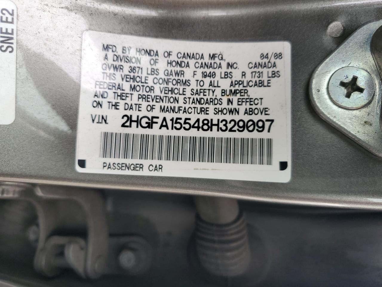 2HGFA15548H329097 2008 Honda Civic Lx