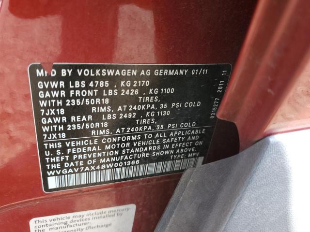 2011 Volkswagen Tiguan S VIN: WVGAV7AX4BW001366 Lot: 59869984